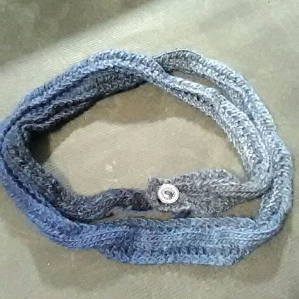 Hand-knitted Double Wrap Headband blue/gray/black